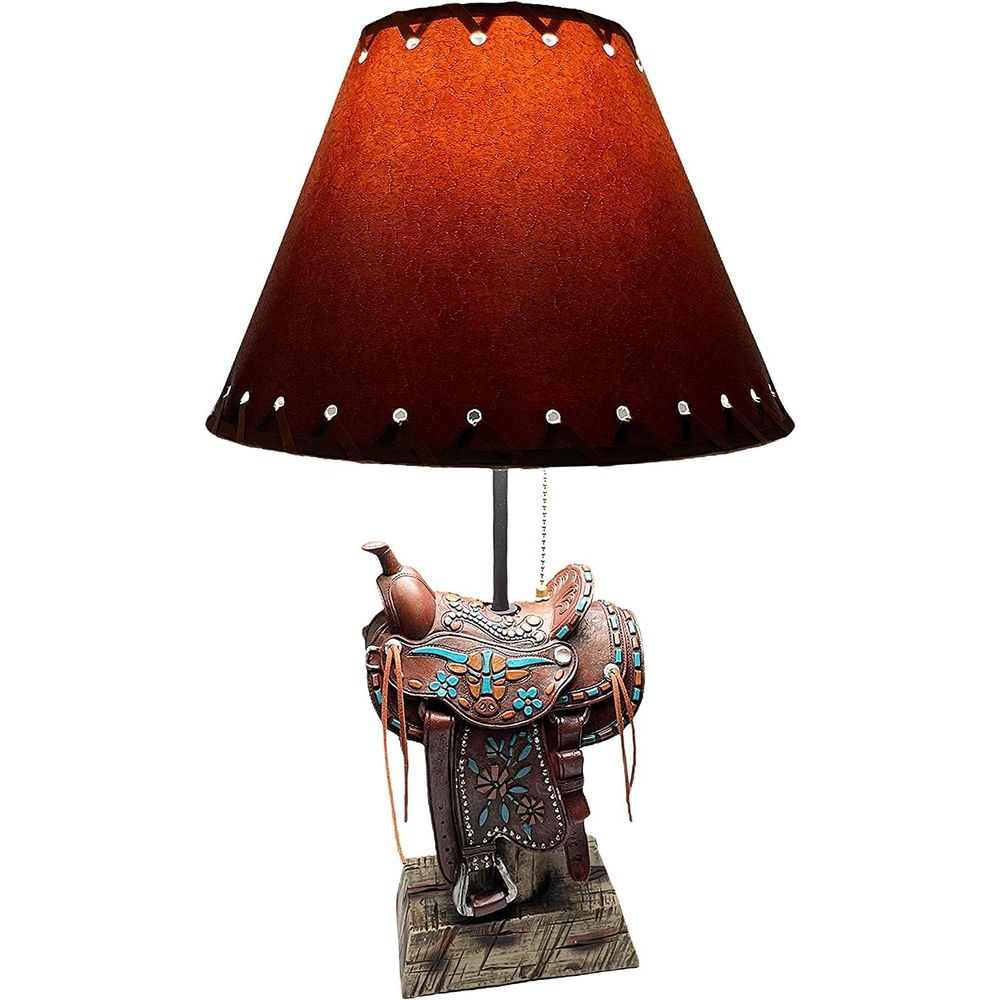 Home Decor Lamp - 웨스턴 브라운 및 티얼 롱혼 카우보이