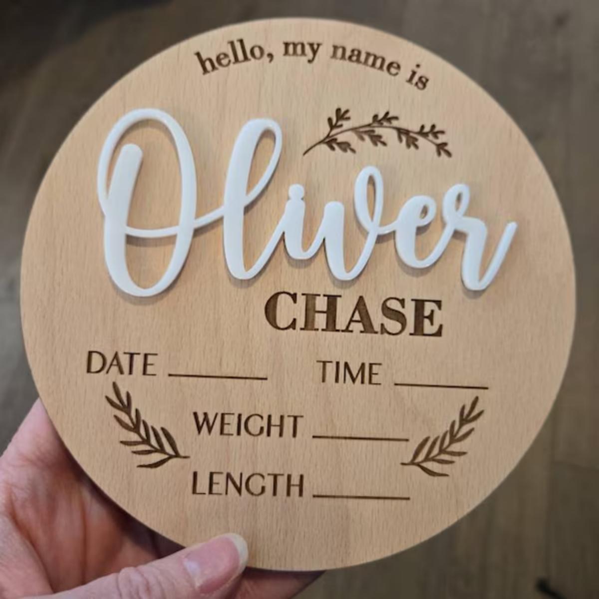 Home Decor For Birthday - 1Pc 맞춤형 아기 발표판 나무 이름표,