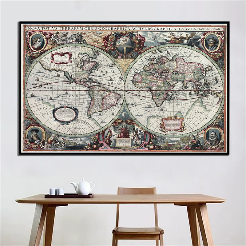Home Decor Nautical - 레트로 세계지도 해양지도 캔버스 그림 벽