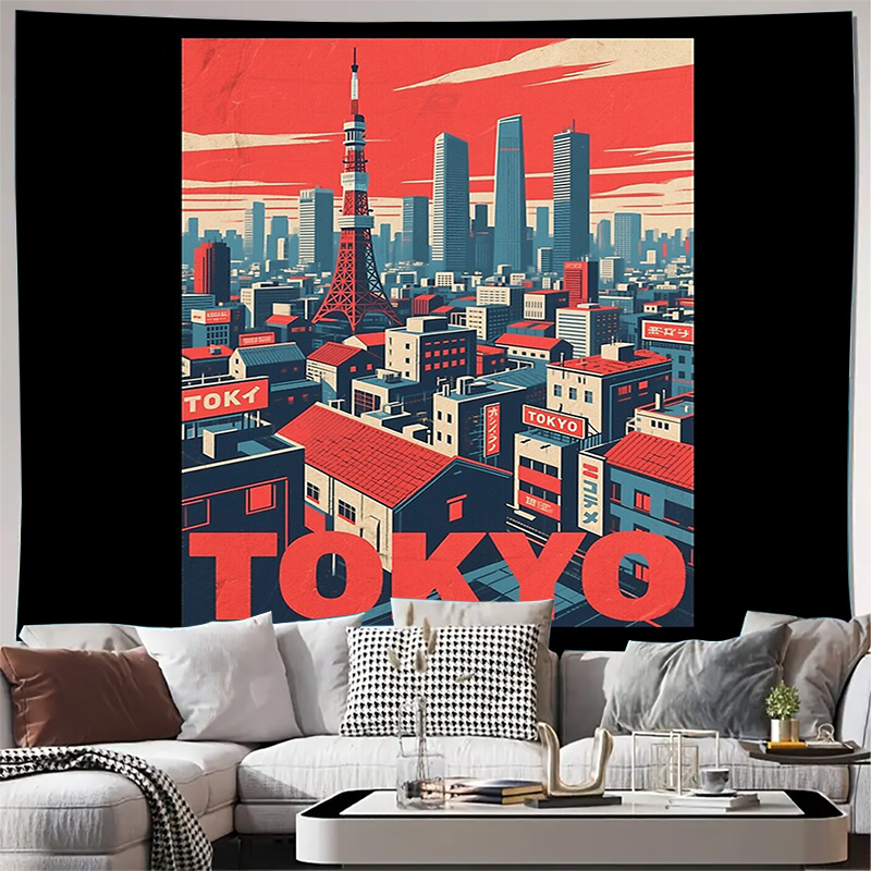 Home Decor Tokyo - 일본 도쿄 도시 풍경 태피스트리 벽걸이
