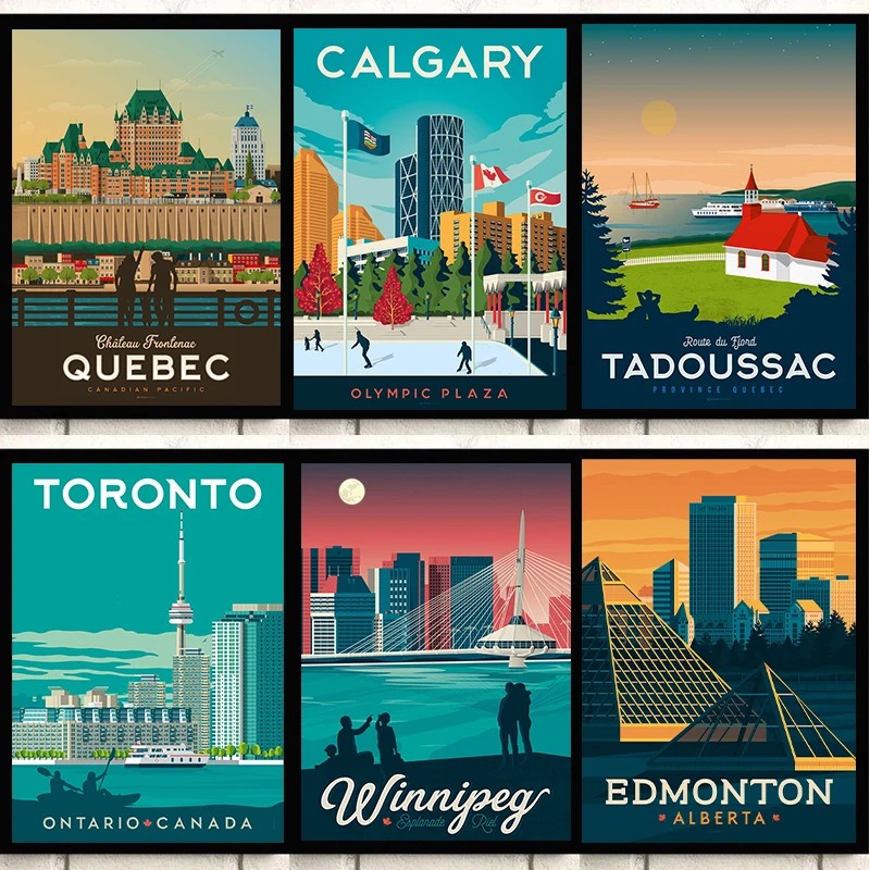 캐나다 도시 여행 포스터 퀘벡 몬트리올 타두삭 토론토  - Home Decor Canada 리뷰 및 가격