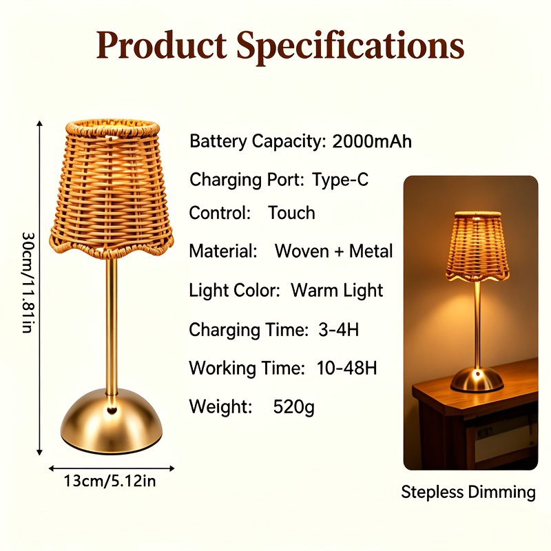 보헤미안 스타일의 라탄 아트 테이블 램프, 3단계 밝기 - Home Decor Lamp 리뷰 및 가격