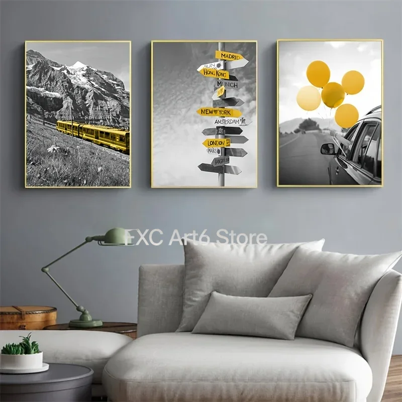 테두리가 없는 3개 세트 - 유럽 풍경 사진, 북유럽  - Home Decor Yellow 리뷰 및 가격
