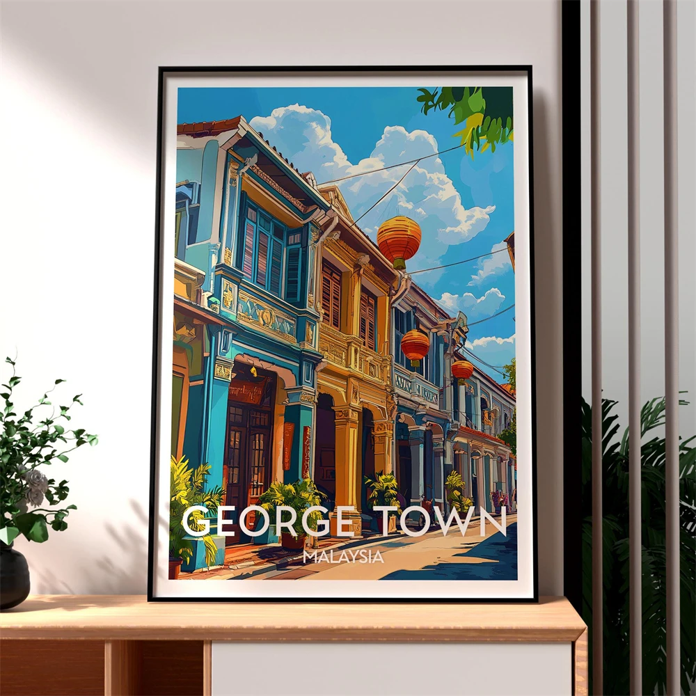 페낭 말레이시아 여행 포스터 빈티지 아시아 벽 예술 프 - Home Decor Malaysia 리뷰 및 가격