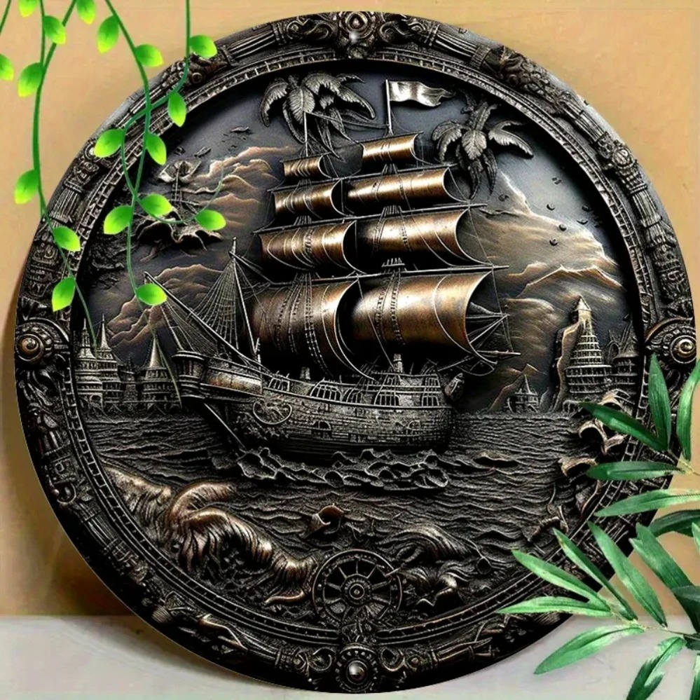 3D 해적선 금속 벽 장식: 알루미늄 원형 부조 조각, - Home Decor Nautical 리뷰 및 가격