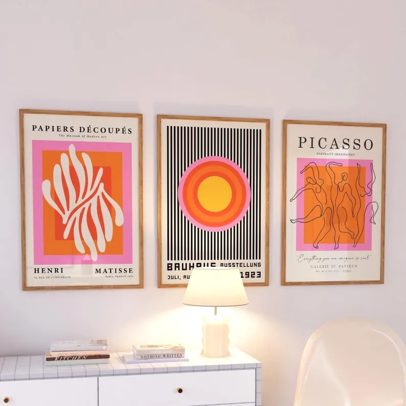 3pcs현대 오렌지 바우하우스와 피카소 벽 아트 인쇄  - Home Decor Nepal 리뷰 및 가격