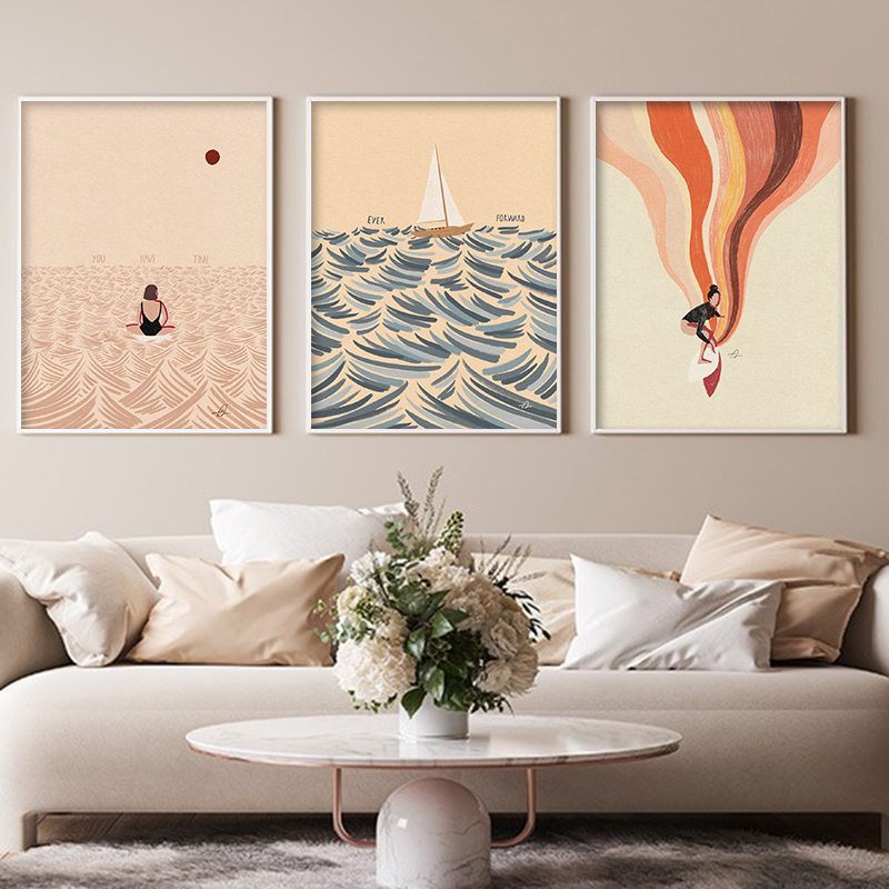 북유럽 미니멀리즘 예술 서핑 패들링 수영 바다 파도 인 - Home Decor Nautical 리뷰 및 가격