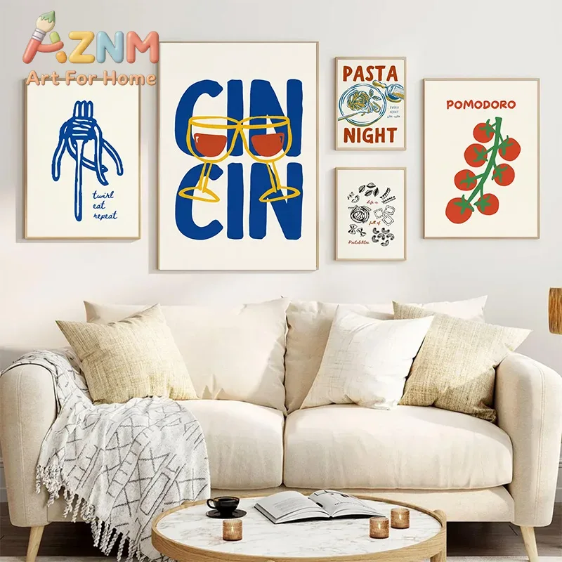 와인과 치즈를 주제로 한 미니멀리즘 스타일의 라인 아트 - Home Decor Online 리뷰 및 가격