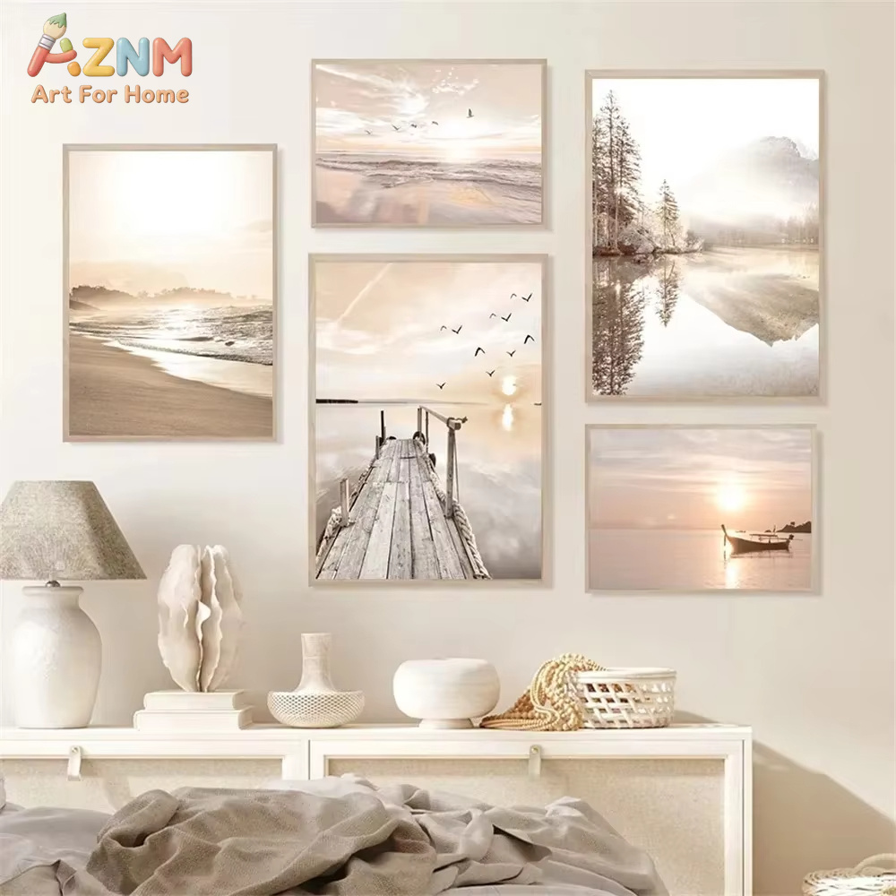 일몰 바다 호수 보트 다리 캔버스 그림 갈매기 해변 포 - Home Decor Nautical 리뷰 및 가격