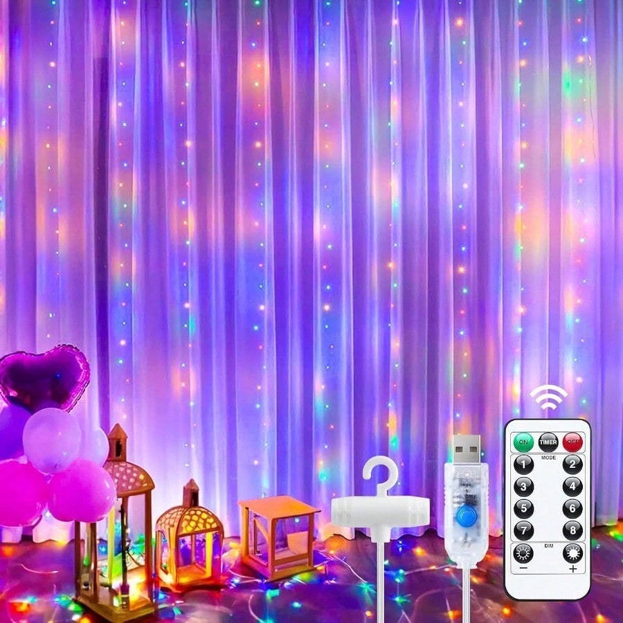 커튼 조명, 리모컨과 타이머가 있는 300 LED 디밍 - String Curtain Light 리뷰 및 가격